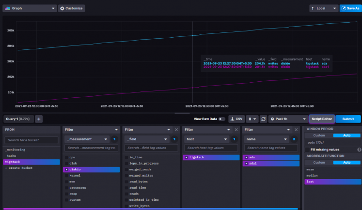 InfluxDB Explore Query Seite