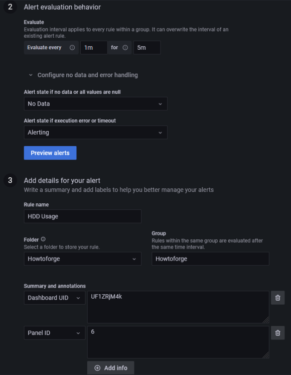 Grafana Alert-Verhalten