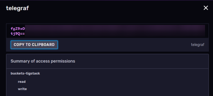 InfluxDB Telegraf Token Popup