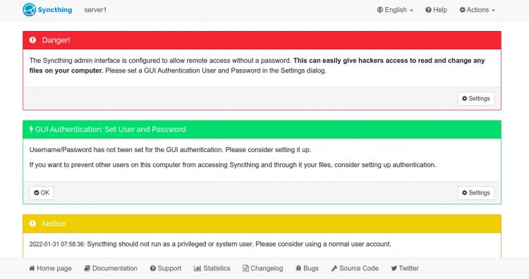 Admin-Passwort in Syncthing festlegen
