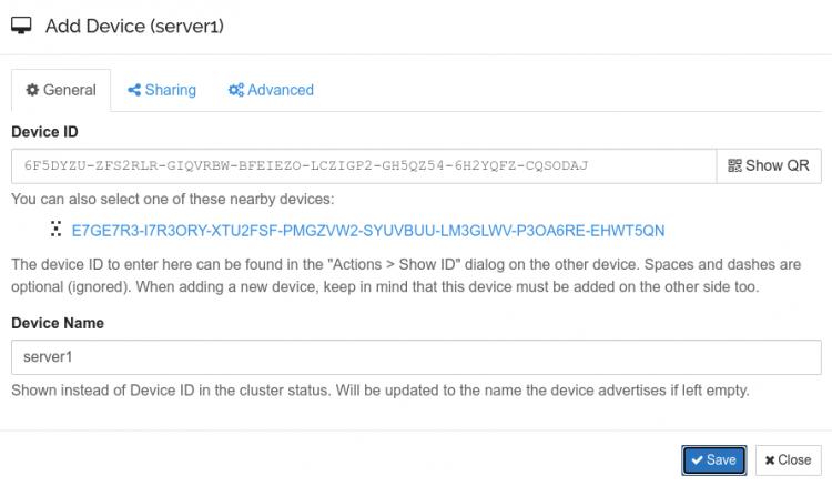 Gerät auf Server 1 hinzufügen