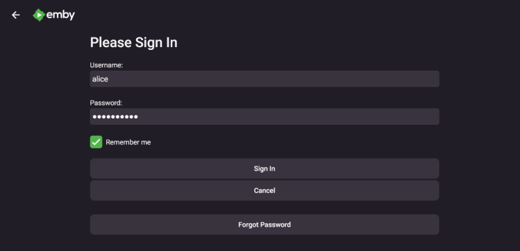 Emby anmelden