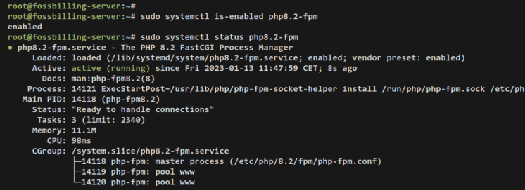 verifiziere php-fpm
