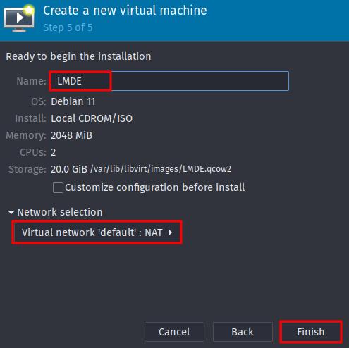 Bestätige die Erstellung des Vm