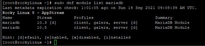 Modulliste mariadb