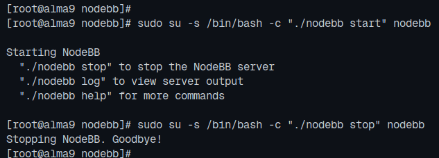 nodebb starten und stoppen