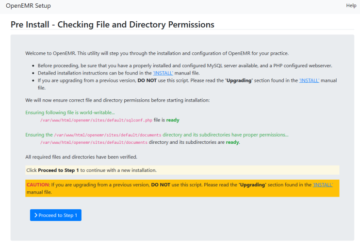 OpenEMR-Installationsprüfung