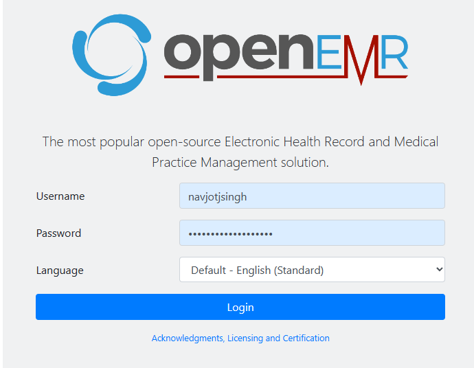 OpenEMR-Anmeldeseite