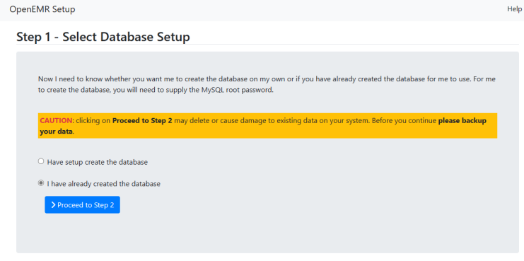 OpenEMR Datenbank Setup-Assistent
