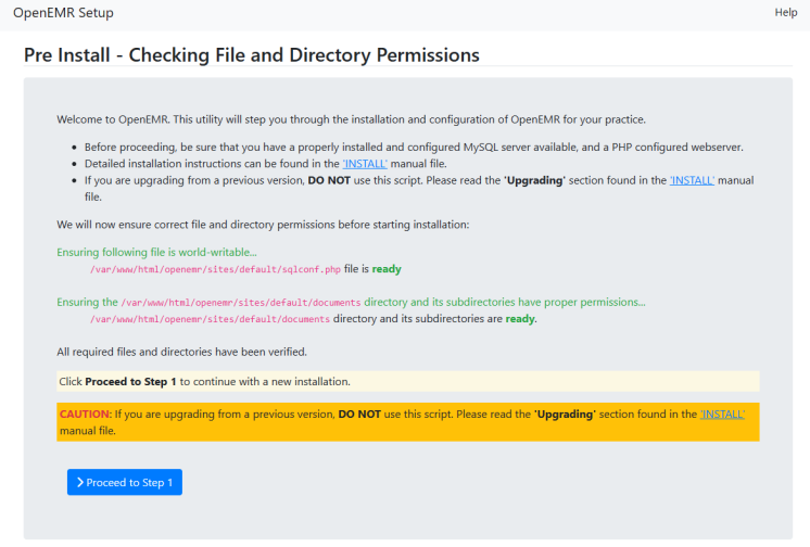 OpenEMR-Installationsprüfung
