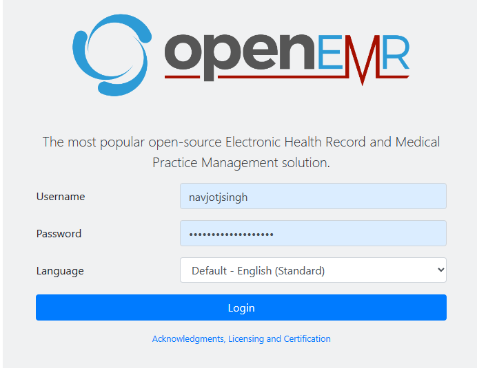 OpenEMR-Anmeldeseite