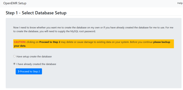 OpenEMR Datenbank Setup-Assistent
