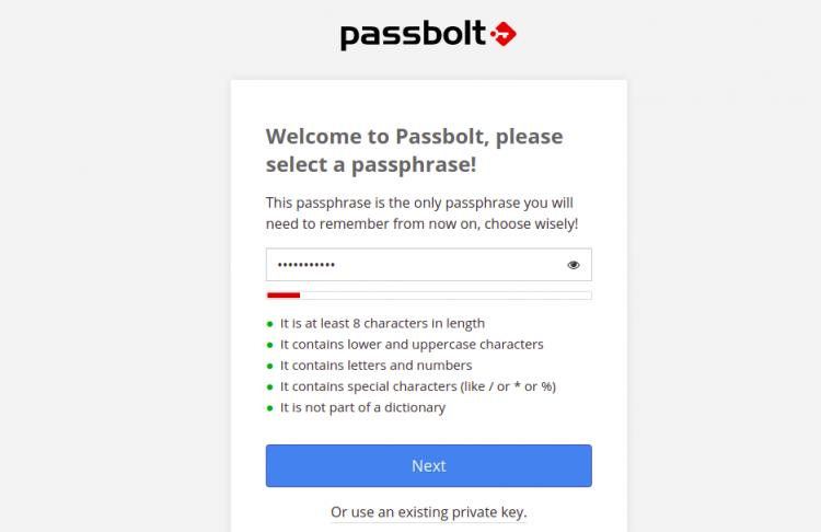 Passbolt Passphrase auswählen