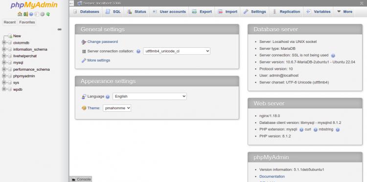 PHPMyAdmin Web Interface