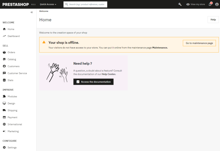 Prestashop Admin Dasboard
