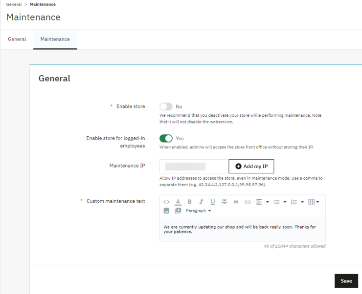 Prestashop Wartungsseite