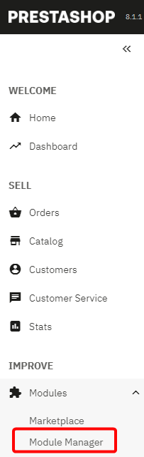 Prestashop Modul Manager Admin Menü
