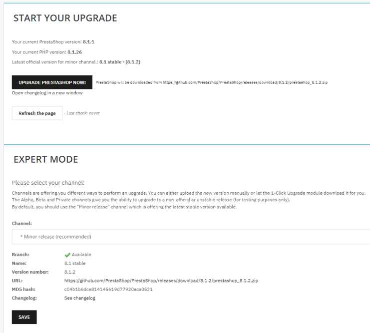 Prestashop Upgrade Typ