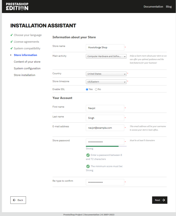 Prestashop Shop Informationsseite