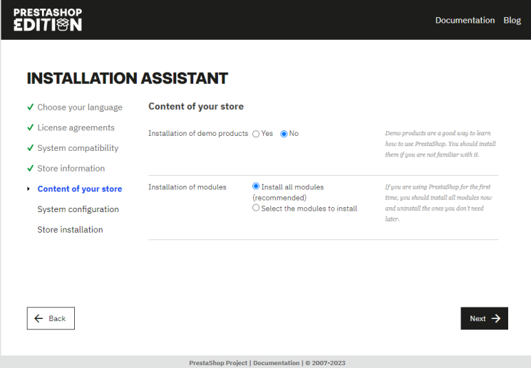 Prestashop Store Inhaltsseite