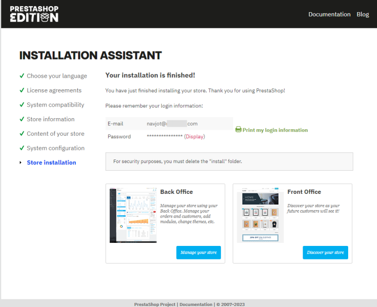 Prestashop Fertige Installationsseite