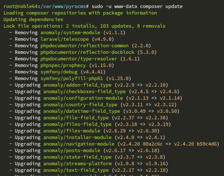Pyrocms-Abhängigkeiten herunterladen und installieren