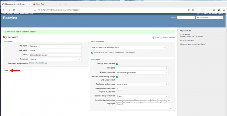 Details zum Administratorkonto einrichten