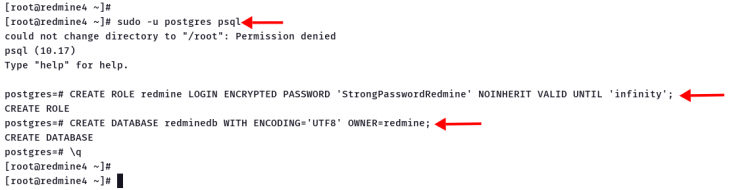 Datenbank PostgreSQL für Redmine erstellen