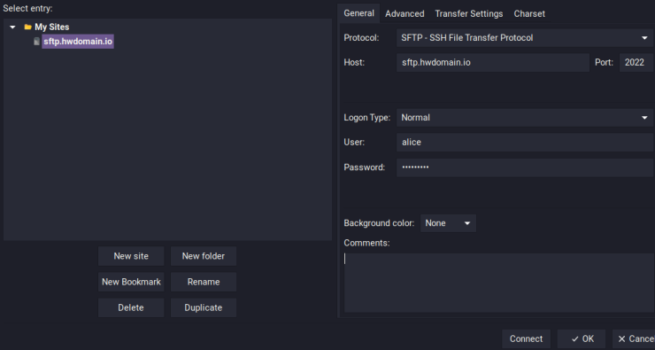 über FileZilla verbinden
