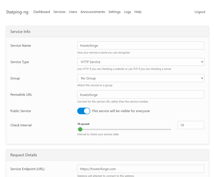 Statping Dienst erstellen