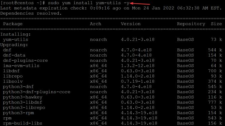 installiere das Paket yum-utils