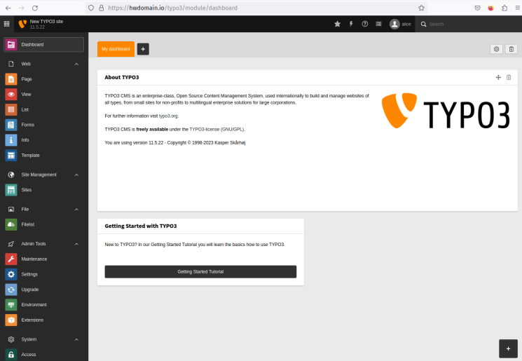 Dashboard typo3 cms