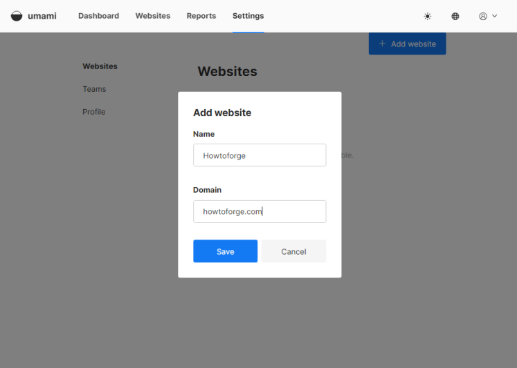 Umami Website hinzufügen