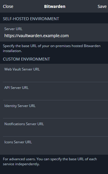 Bitwarden Login Einstellungen Bildschirm