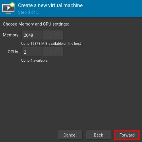 ram und cpus einrichten
