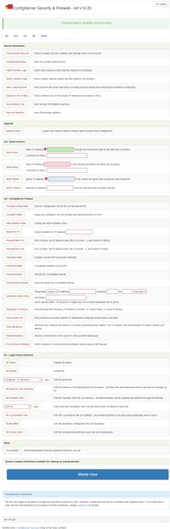 CSF Web Panel Homepage