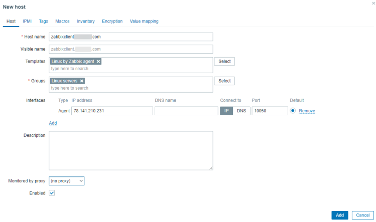 Zabbix Neuer Host Popup