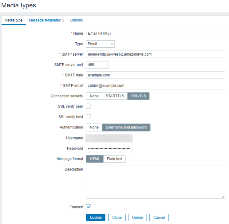 Zabbix E-Mail Medientyp konfigurieren