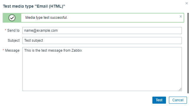 Zabbix Test E-Mail Popup