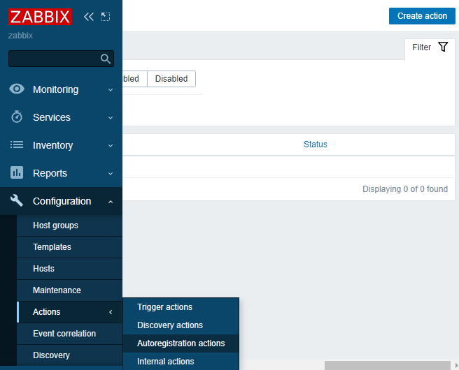 Zabbix Autoregistrierungen Seite