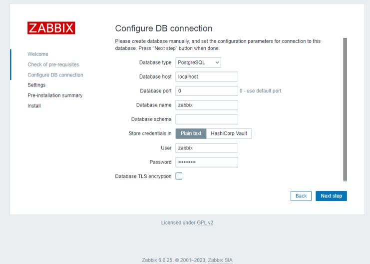 Zabbix Datenbank Details