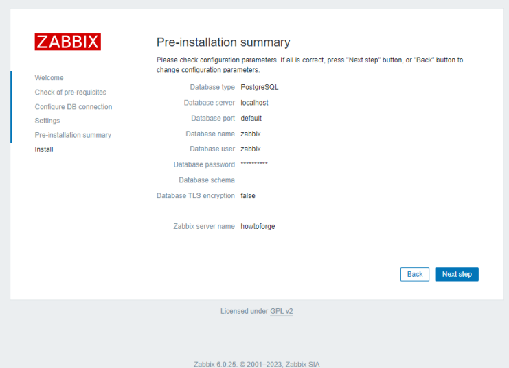 Zusammenfassung der Zabbix-Installation