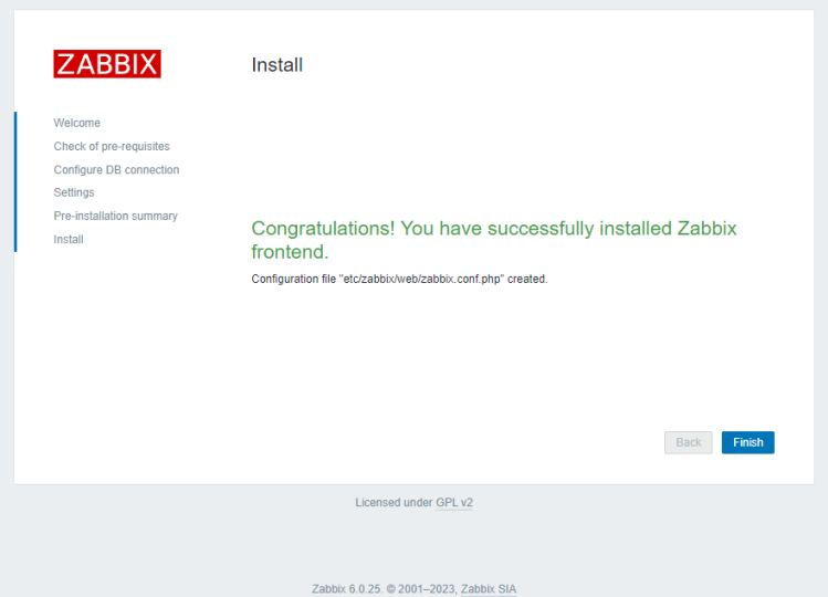 Zabbix-Installation abgeschlossen