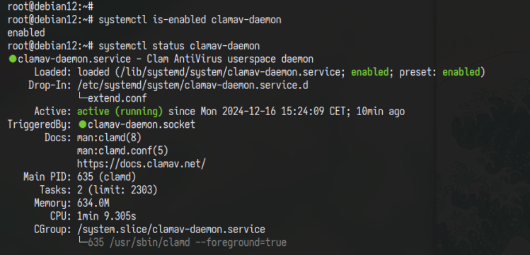 clamav daemon status