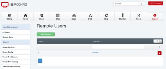 Remote-Benutzer in ISPConfig hinzufügen.