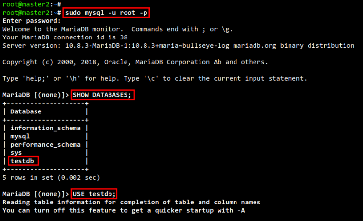 db von master2 prüfen