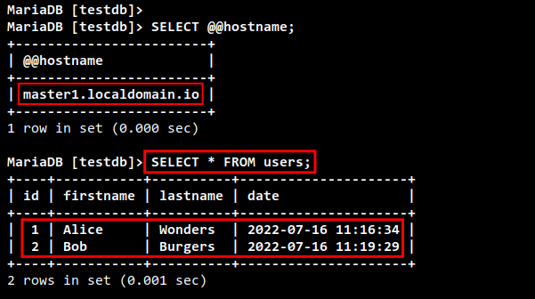 Daten von Master1 prüfen