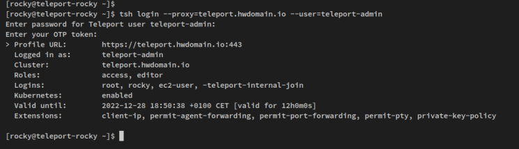 Anmeldung bei Teleport über Cli