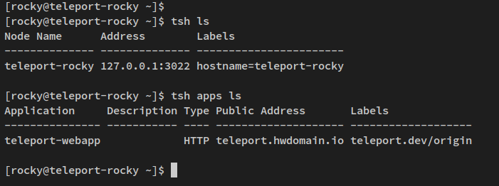 Teleport-App und Listenknoten überprüfen