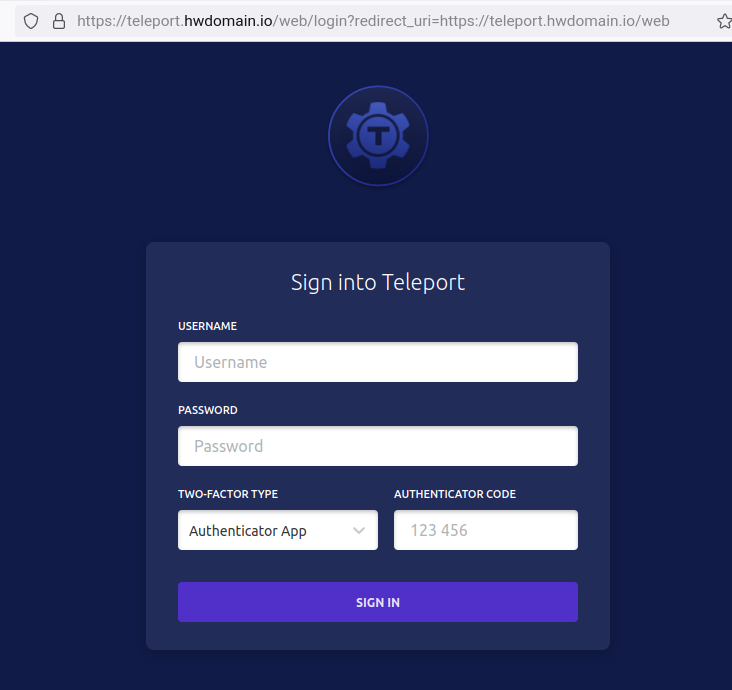 Teleport Login-Seite